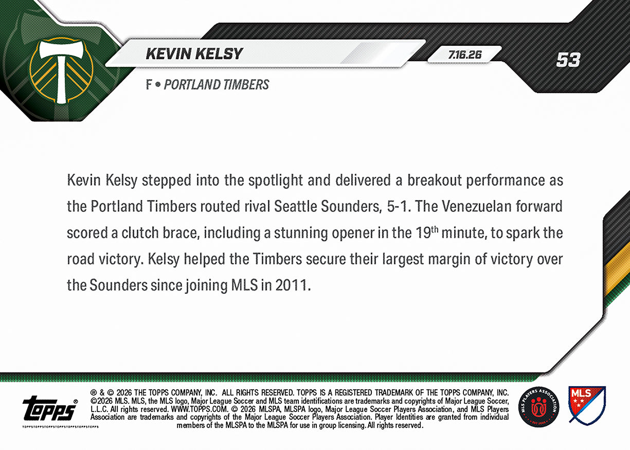 Kevin Kelsy - 2026 MLS Topps NOW - Card 53 - PR: 278 - Image 2