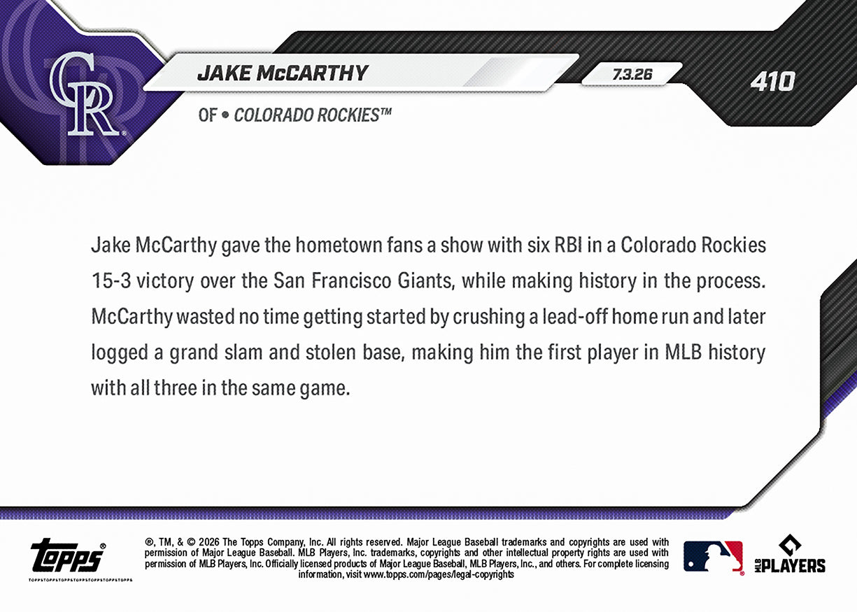 Jake McCarthy - 2026 MLB Topps NOW - Card 410 - PR: 469 - Image 2