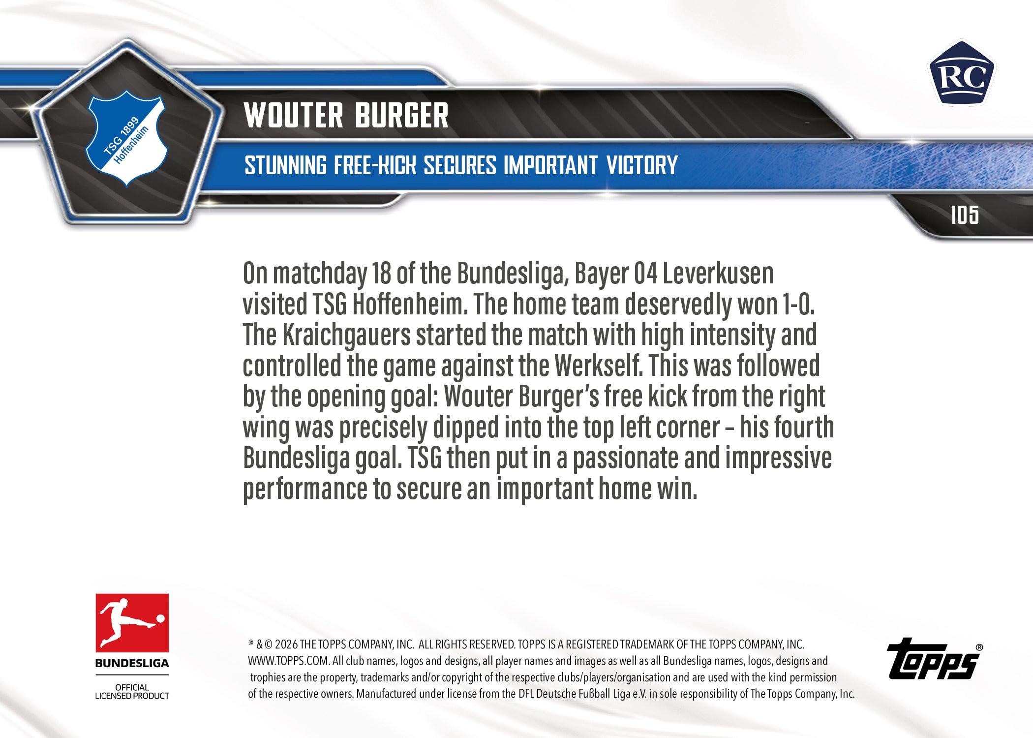 Wouter Burger - 2025-26 Bundesliga Topps NOW - Card 105 - PR: 321 - Image 7