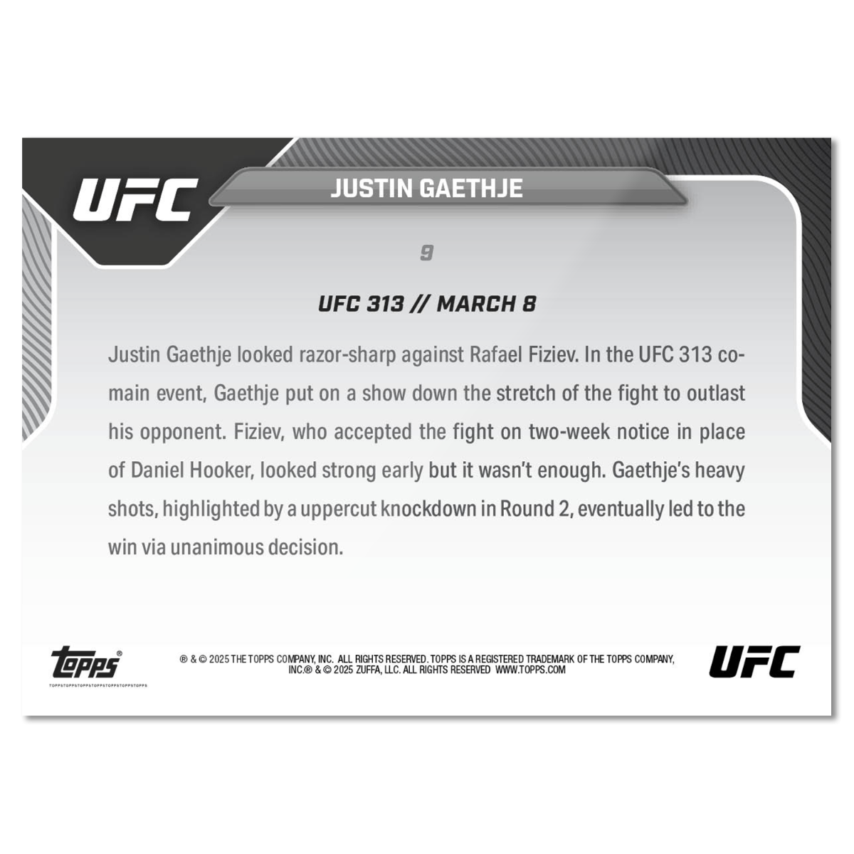 Justin Gaethje - 2025 UFC Topps NOW - Card 9 - PR: 602 - Image 2