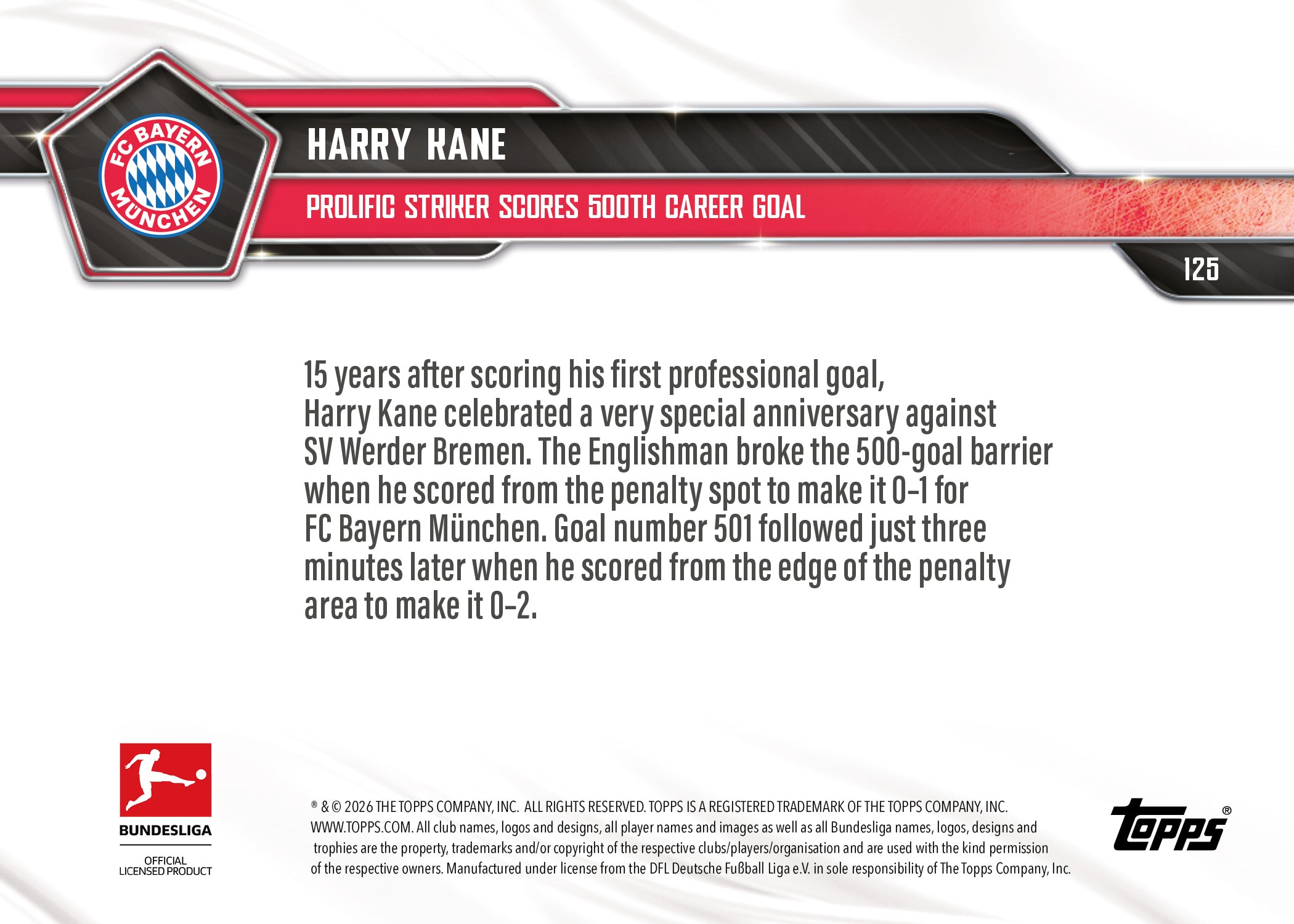 Harry Kane - 2025-26 Bundesliga Topps NOW - Card 125 - PR: 1349 - Image 8