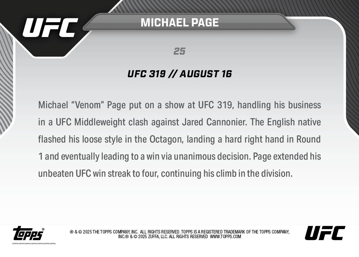 Michael Page - 2025 UFC Topps NOW - Card 25 - LOOK FOR AUTOS - PR: 570 - Image 4