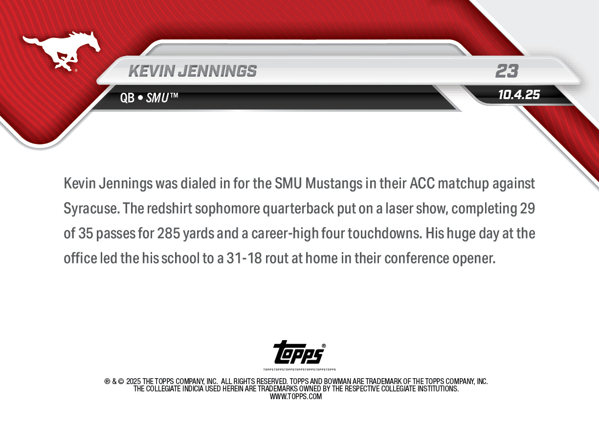 Alternative view of Kevin Jennings - 2025-26 Bowman U NOW Football - Card 23 - PR: 268