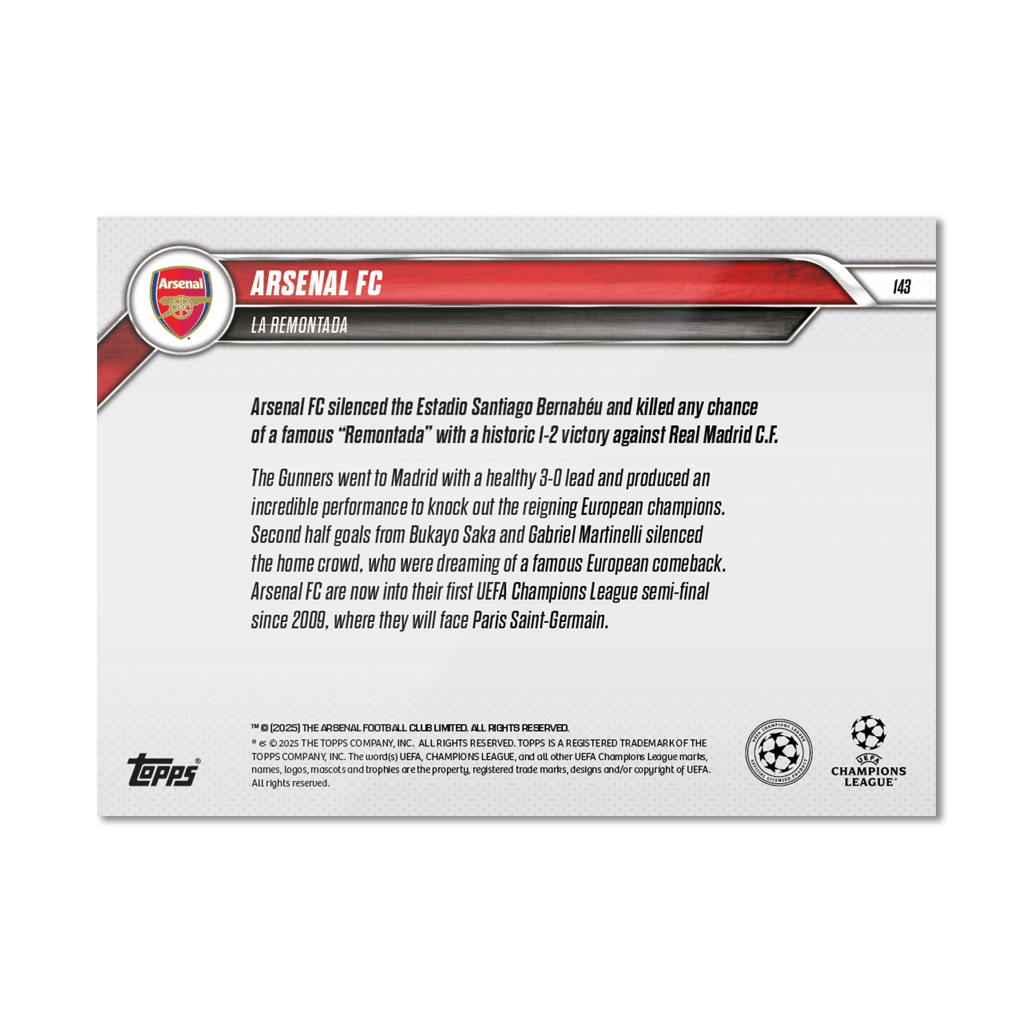 Arsenal FC - 2024-25 UCL Topps NOW - Card 143 - PR: 641 - Image 7