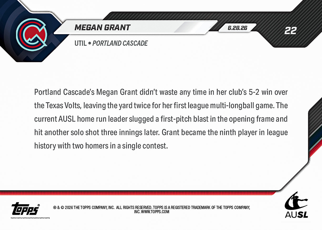 Megan Grant - 2026 AUSL Topps NOW - Card 22 - PR: 1363 - Image 3