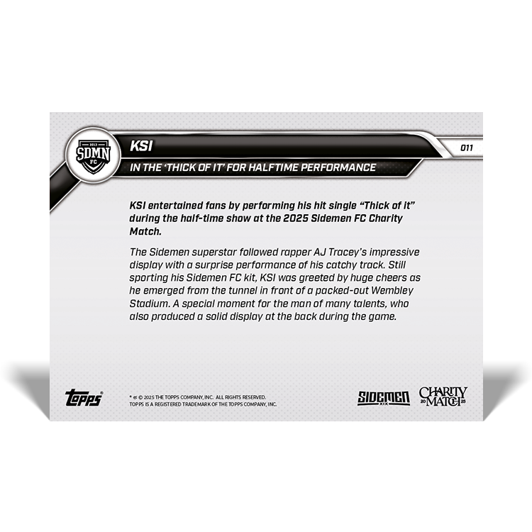 KSI - 2025 Sidemen Charity Match Topps NOW Card 11 - LOOK FOR AUTO - PR: 565 - Image 8