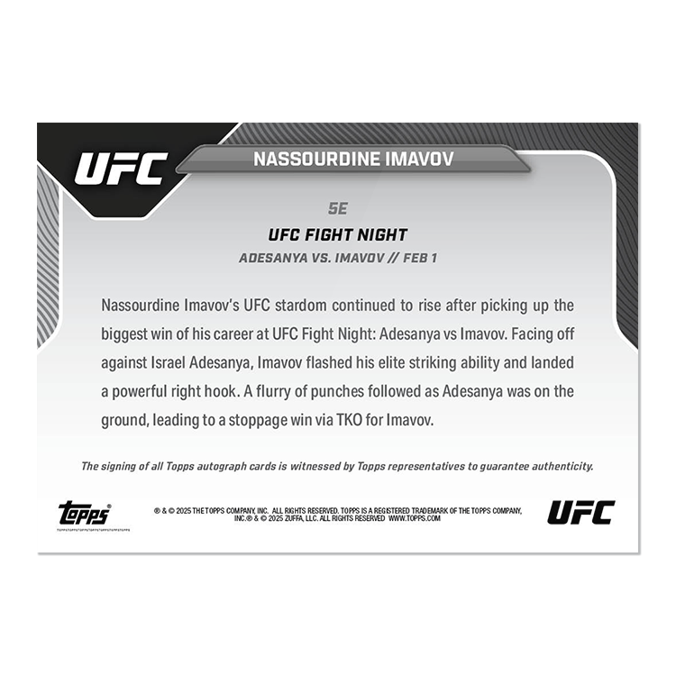 Autograph # to 50 or Lower - Nassourdine Imavov - 2025 UFC Topps NOW - Card 5 - Image 3