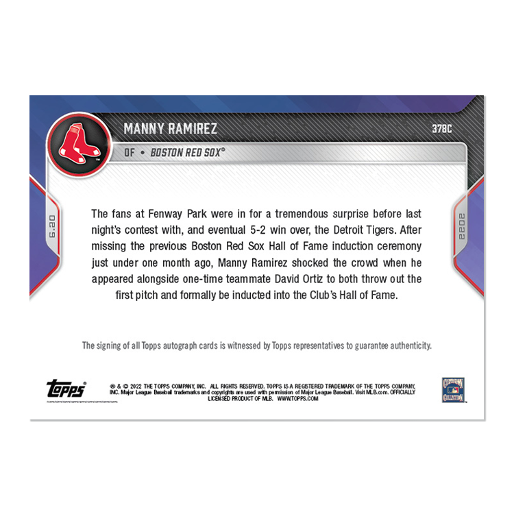 On-Card Auto # to 25 - Manny Ramirez - 2022 MLB TOPPS NOW Card 378C - Image 2