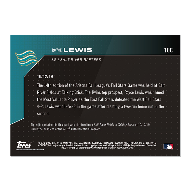 Game-Used Base Relic # to 25 - Royce Lewis - Bowman NEXT TOPPS NOW Card 10C - Image 2