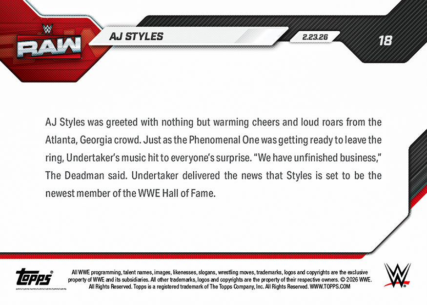 AJ Styles - 2026 WWE Topps NOW - Card 18 - PR: 2245 - Image 3