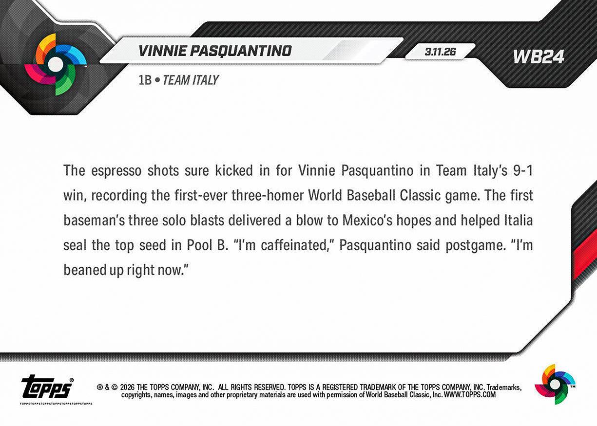 Vinnie Pasquantino - 2026 World Baseball Classic Topps NOW - Card 24 - PR: 3107 - Image 3