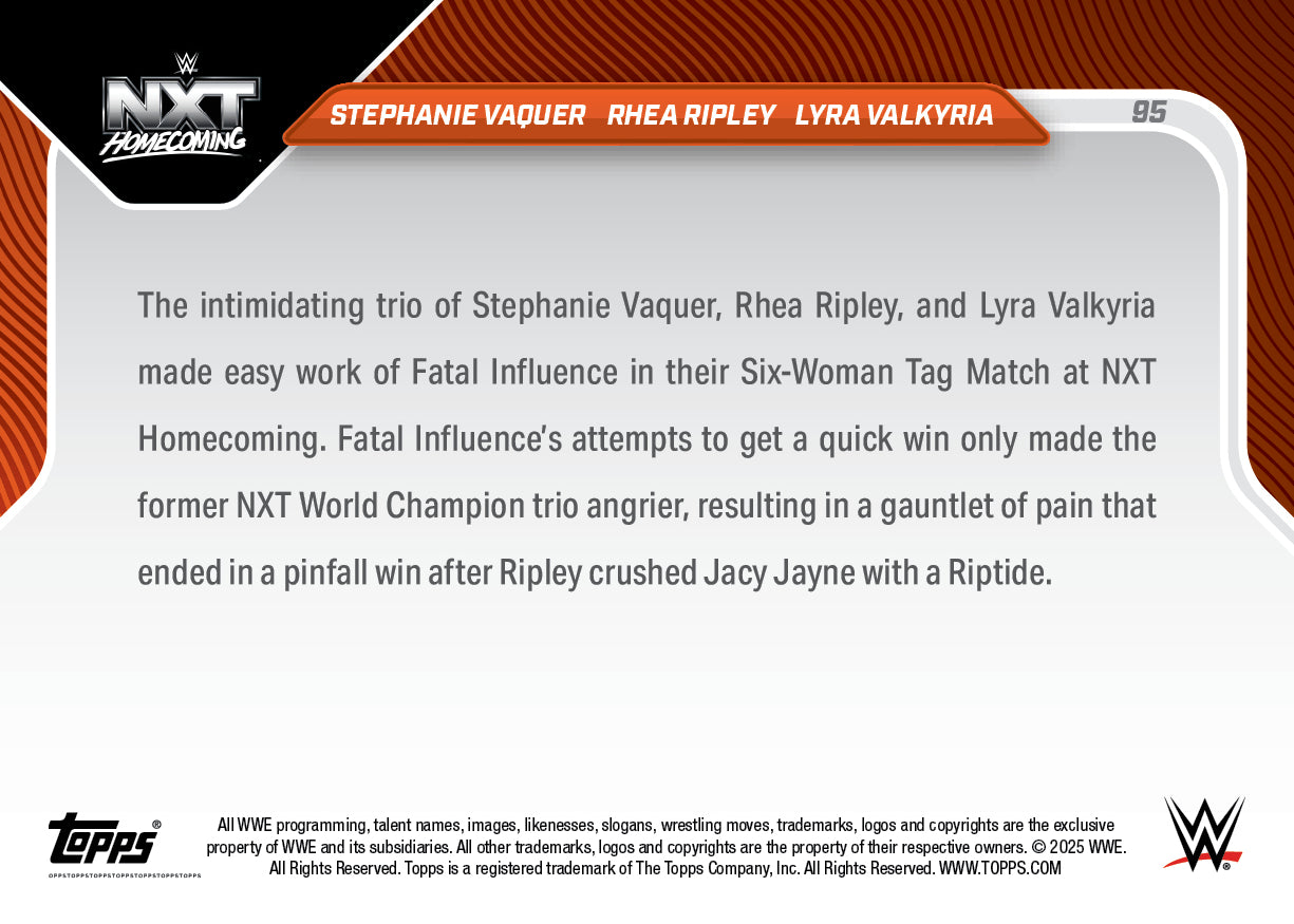Rhea Ripley/Lyra Valkyria/Stephanie Vaquer - 2025 WWE Topps NOW - Card 95 - LOOK FOR TRIPLE AUTO - PR: 3923 - Image 3