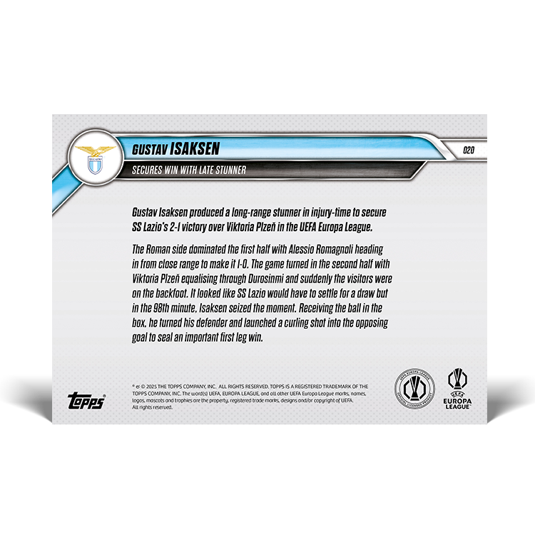 Gustav Isaksen - 2024-25 UEL Topps NOW Card 20 - PR: 93 - Image 7