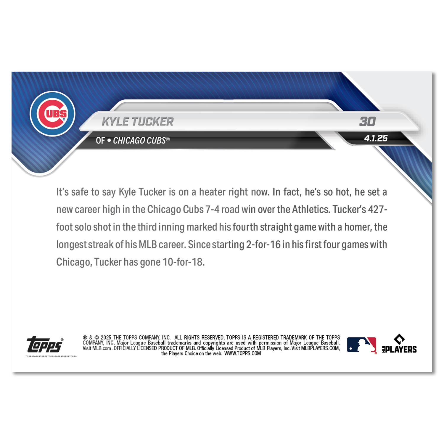 Kyle Tucker - 2025 MLB Topps NOW - Card 30 - PR: 697 - Image 2