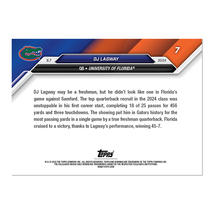DJ Lagway - 2024 Bowman U NOW Football Card 7 - PR: 1964 - Image 2