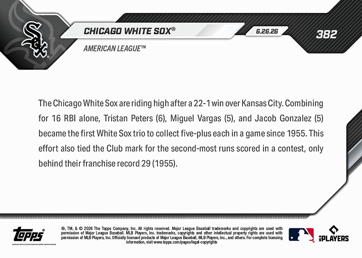 Chicago White Sox - 2026 MLB Topps NOW - Card 382 - PR: 724 - Image 2