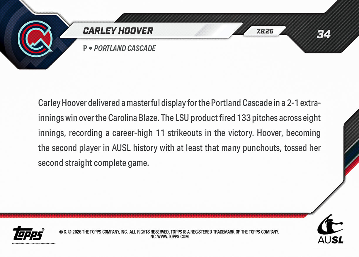 Carley Hoover - 2026 AUSL Topps NOW - Card 34 - PR: 510 - Image 2