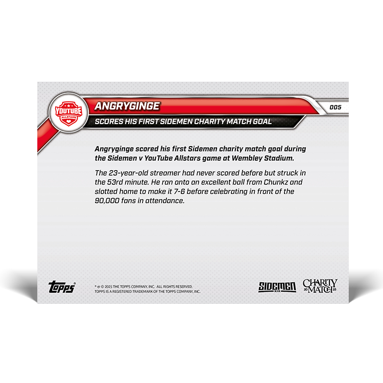 Angryginge - 2025 Sidemen Charity Match Topps NOW Card 5 - LOOK FOR AUTO - PR: 375 - Image 8