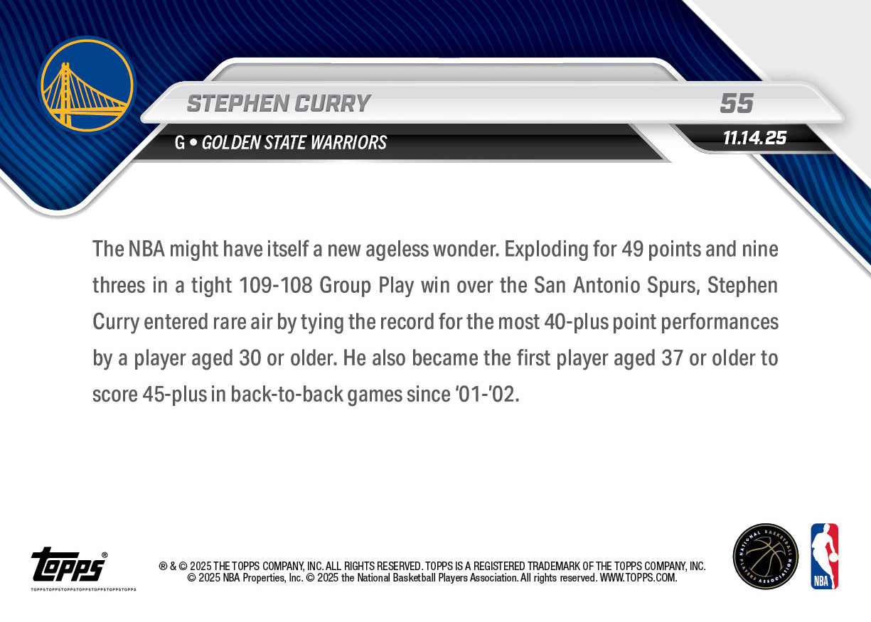 Stephen Curry - 2025-26 NBA Topps NOW - Card 55 - PR: 4008 - Image 3