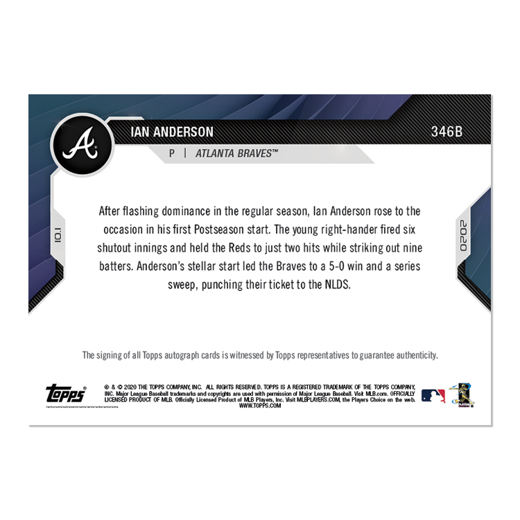 On-Card Auto # to 10 - Ian Anderson - MLB TOPPS NOW Card 346B - Image 2