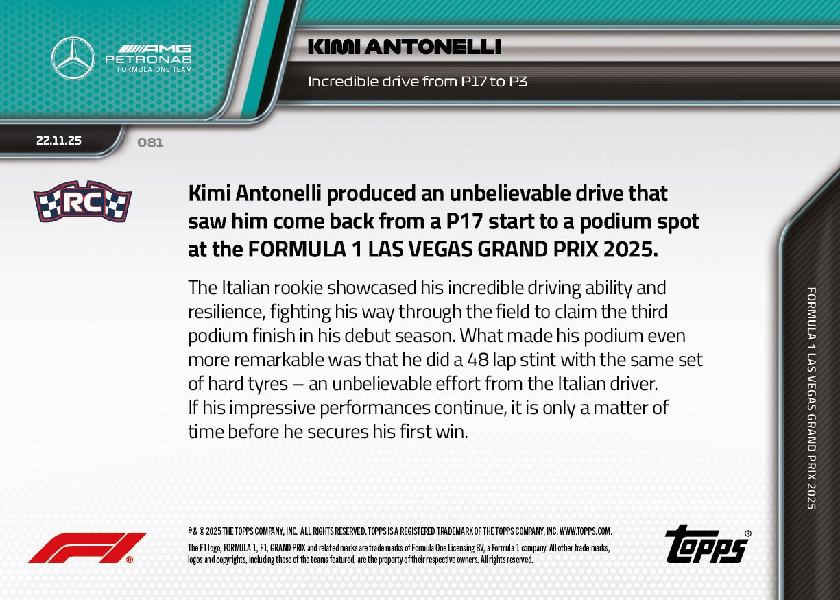 Kimi Antonelli - 2025 Formula 1 Topps NOW - Card 81 - PR: 3099 - Image 7