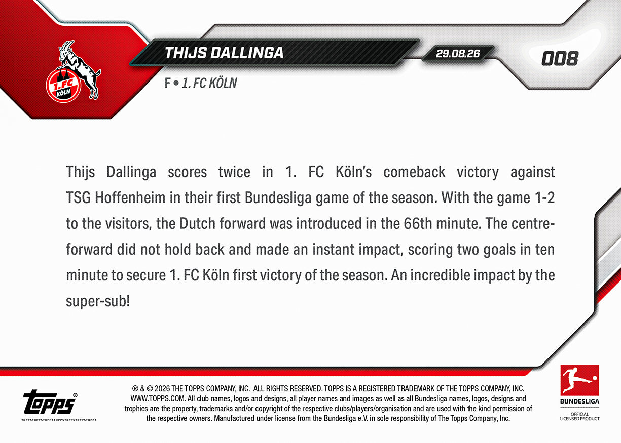 Thijs Dallinga - 2026-27 Bundesliga Topps NOW - Card 8 - Image 6