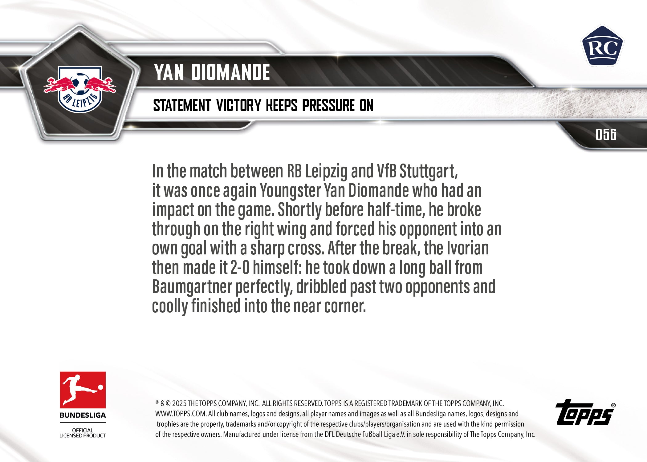 Yan Diomande - 2025-26 Bundesliga Topps NOW - Card 56 - PR: 880 - Image 7