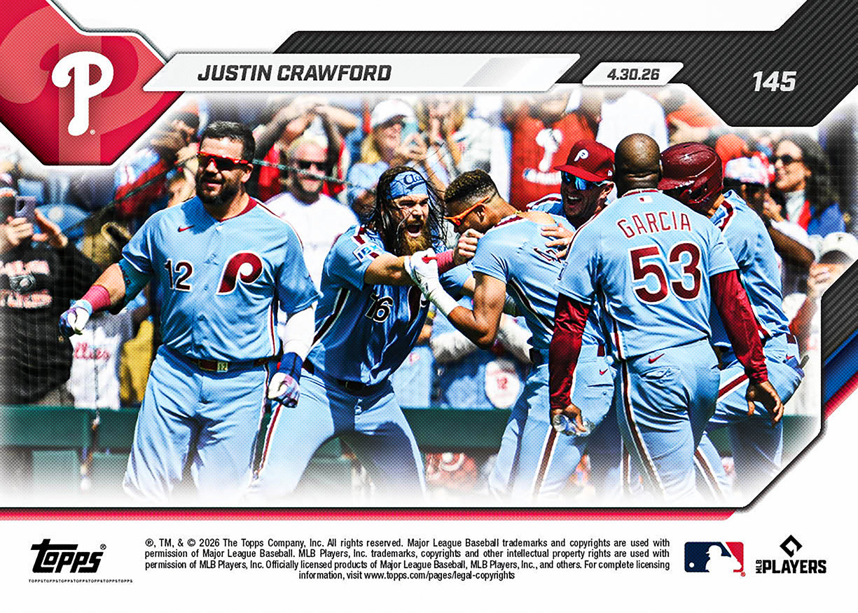 Justin Crawford - 2026 MLB Topps NOW - Card 145 - PR: 1232 - Image 2