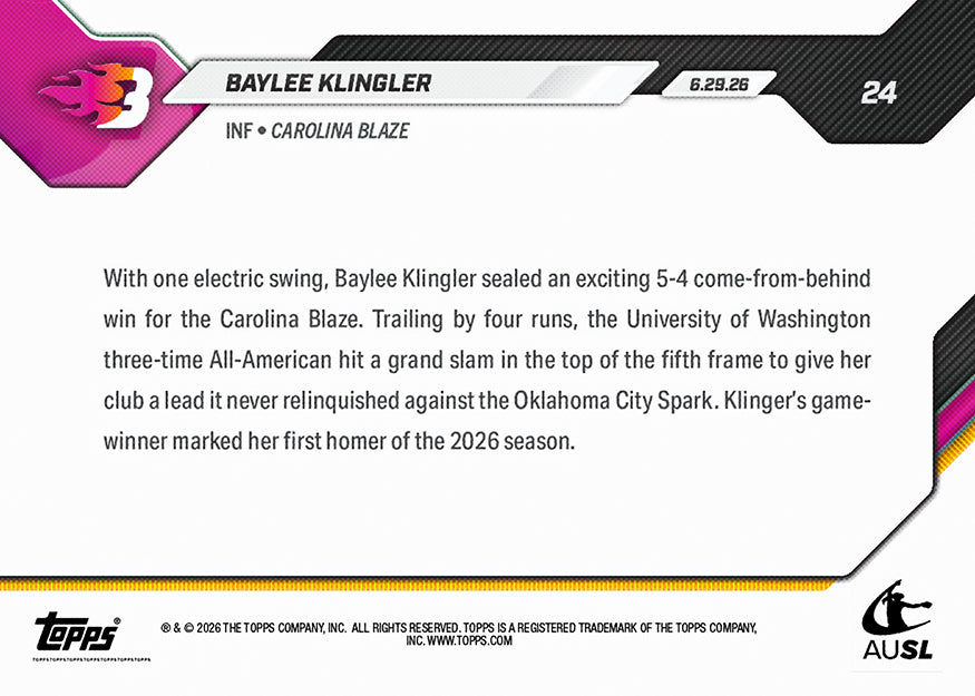 Baylee Klingler - 2026 AUSL Topps NOW - Card 24 - PR: 475 - Image 2