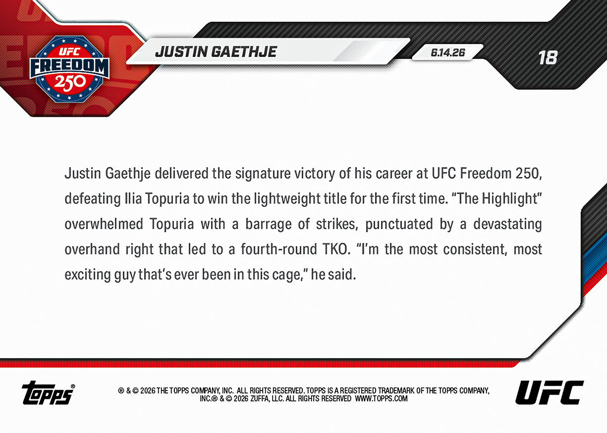 Justin Gaethje - 2026 UFC Topps NOW - Card 18 - PR: 25467 - Image 5
