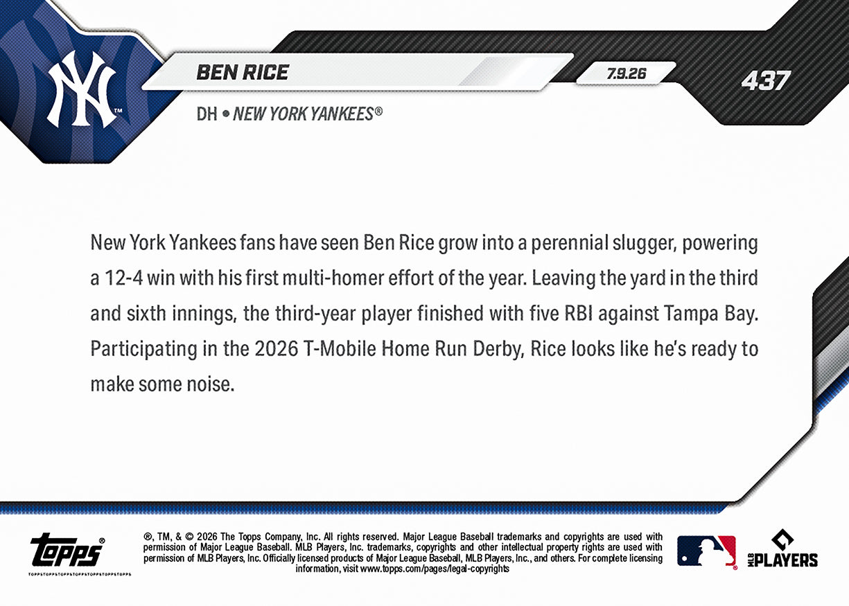 Ben Rice - 2026 MLB Topps NOW - Card 437 - PR: 826 - Image 2