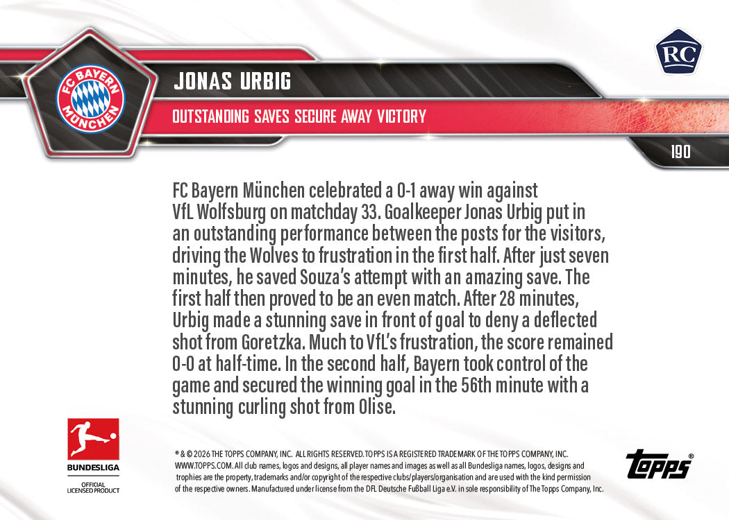 Jonas Urbig - 2025-26 Bundesliga Topps NOW - Card 190 - PR: 1198 - Image 7