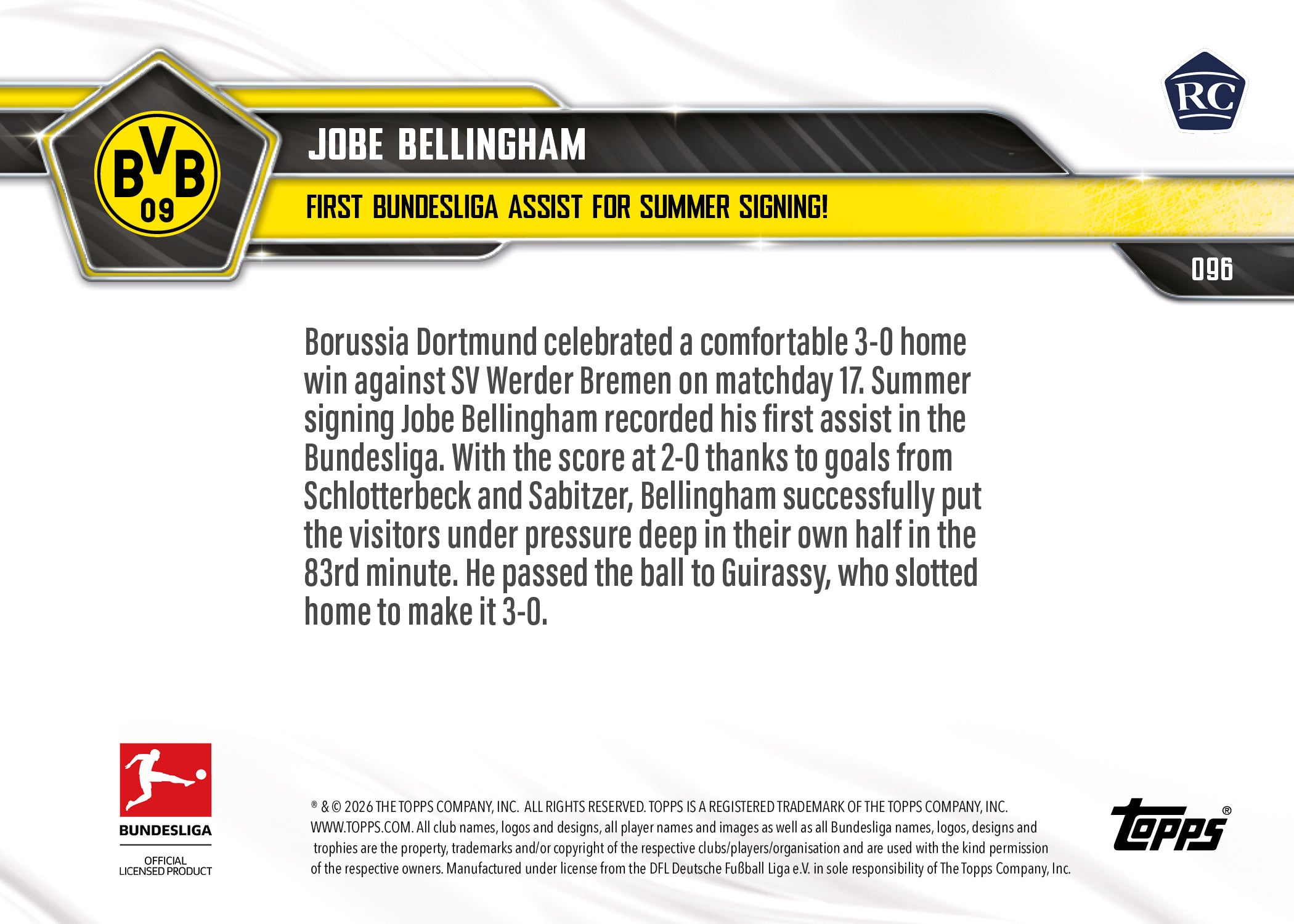 Jobe Bellingham - 2025-26 Bundesliga Topps NOW - Card 96 - PR: 1033 - Image 7
