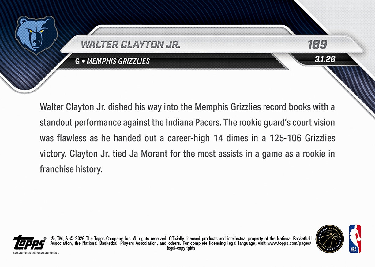 Alternative view of Walter Clayton Jr. - 2025-26 NBA Topps NOW - Card 189 - PR: 599