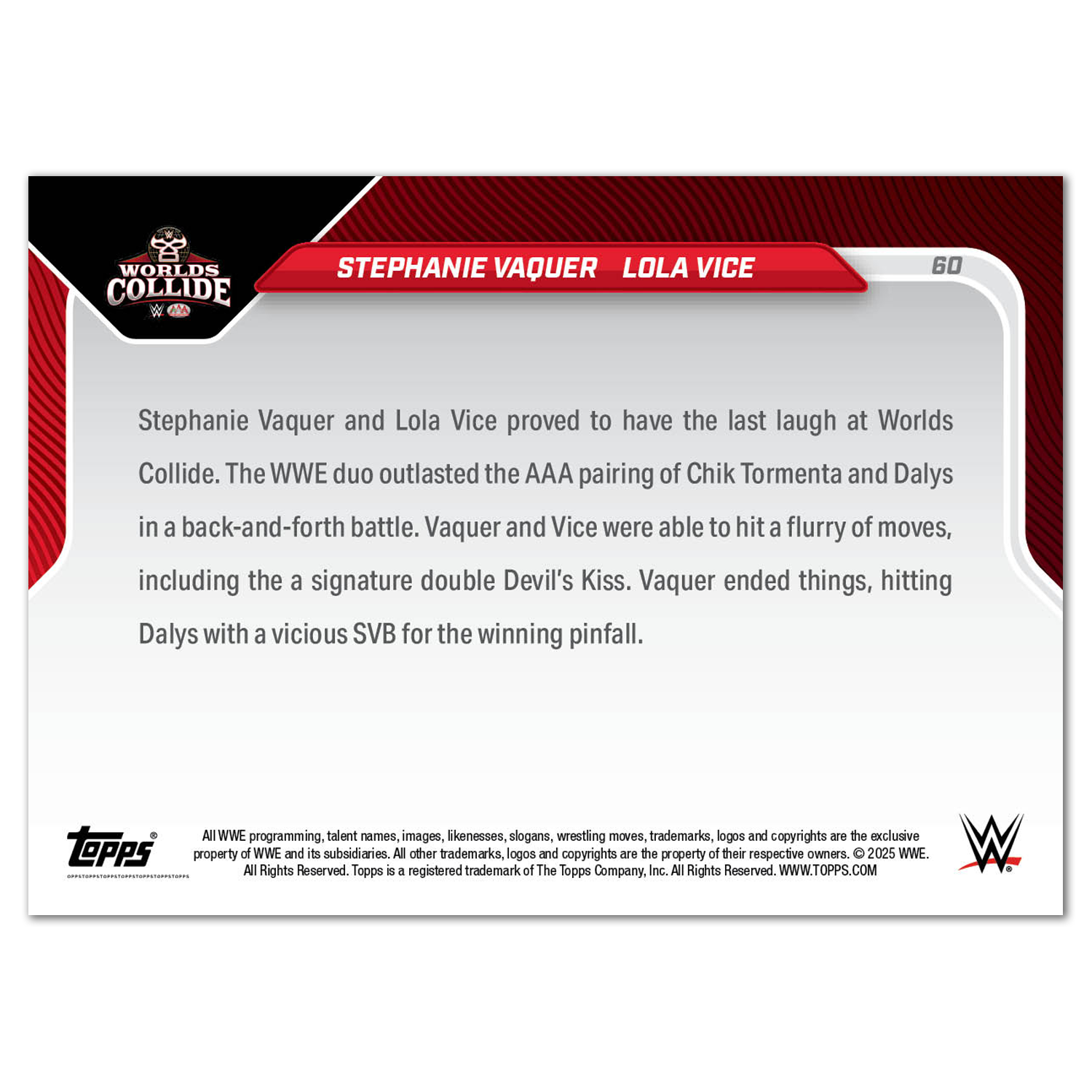 Stephanie Vaquer/Lola Vice - 2025 WWE Topps NOW - Card 60 - PR: 4672 - Image 2