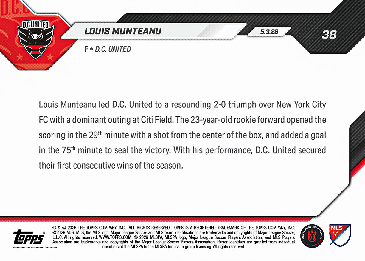 Louis Munteanu - 2026 MLS Topps NOW - Card 38 - PR: 491 - Image 2