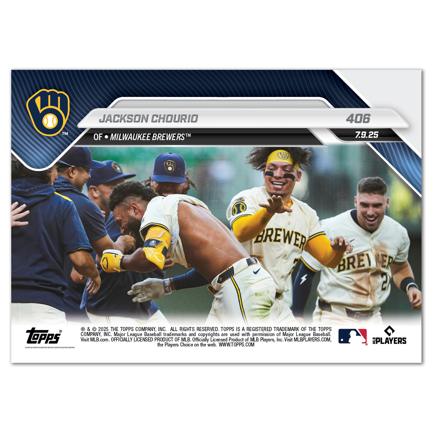 Jackson Chourio - 2025 MLB Topps NOW - Card 406 - PR: 947 - Image 2