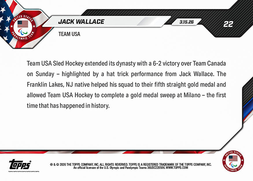 Jack Wallace - 2026 Paralympics Topps NOW - Card 22 - PR: 573 - Image 3