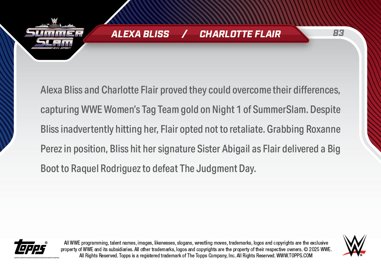 Alexa Bliss / Charlotte Flair - 2025 WWE Topps NOW - Card 83 - PR: 2553 - Image 2