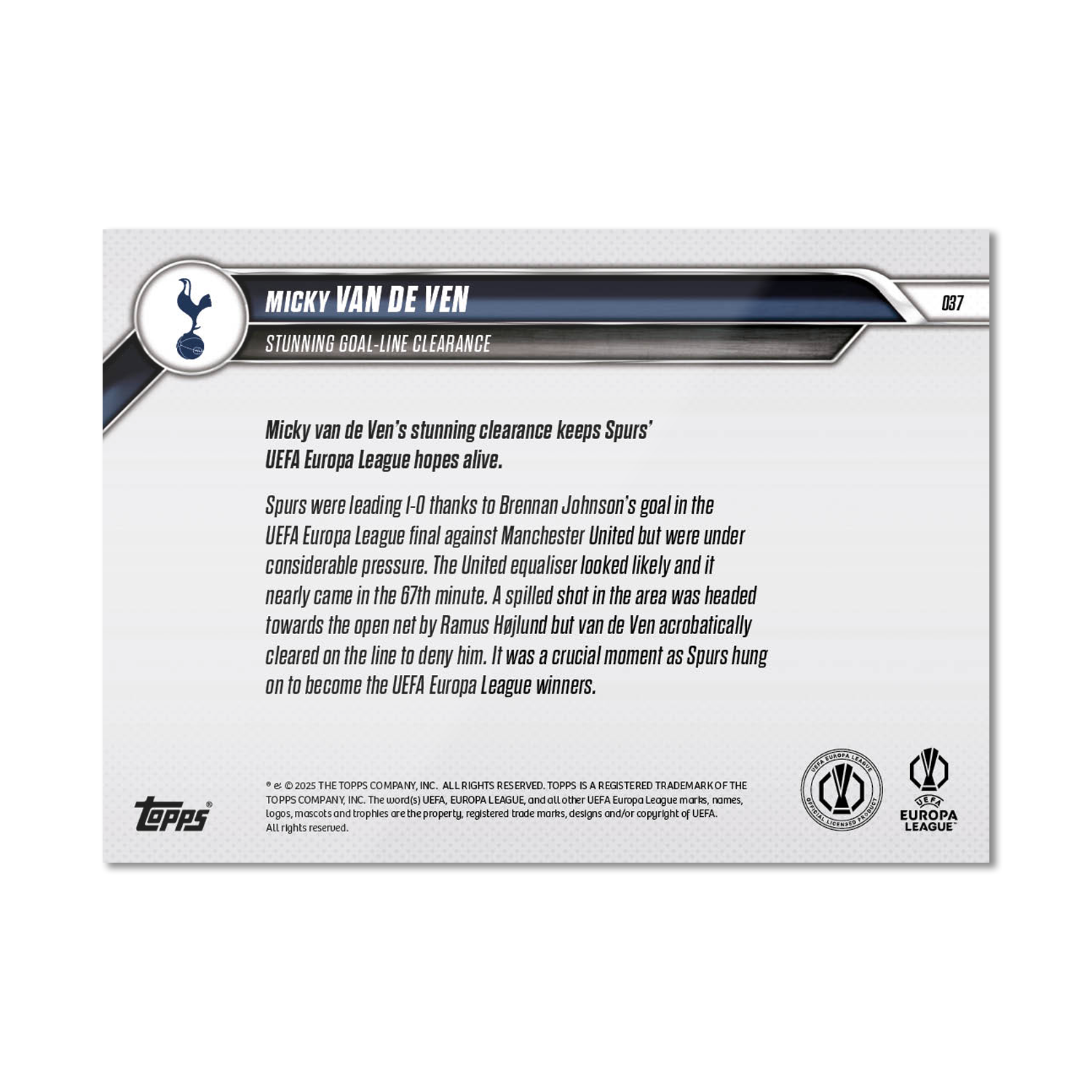 Micky van de Ven - 2024-25 UEL Topps NOW Card 37 - PR: 1820 - Image 7