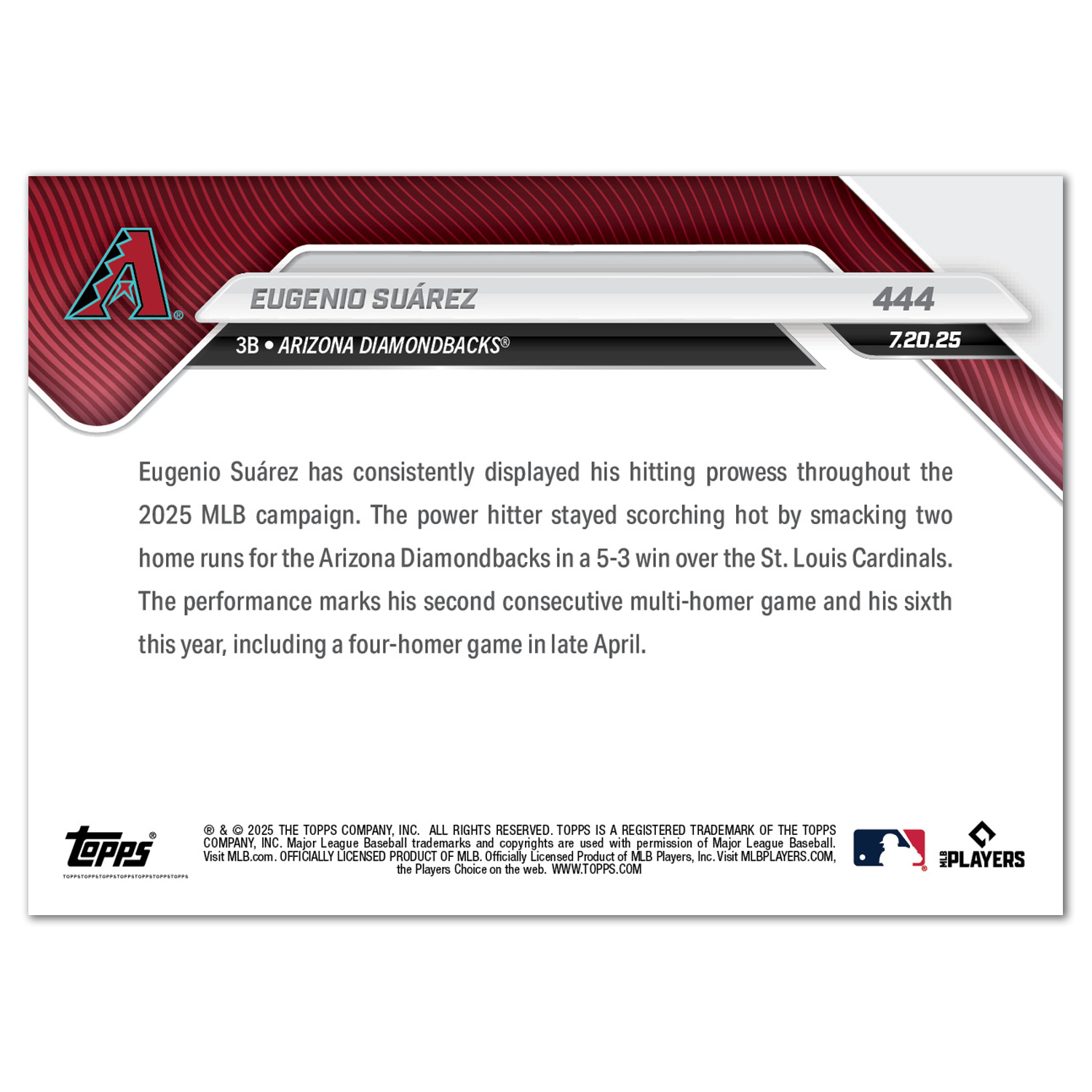 Eugenio Suárez - 2025 MLB Topps NOW - Card 444 - PR: 428 - Image 2