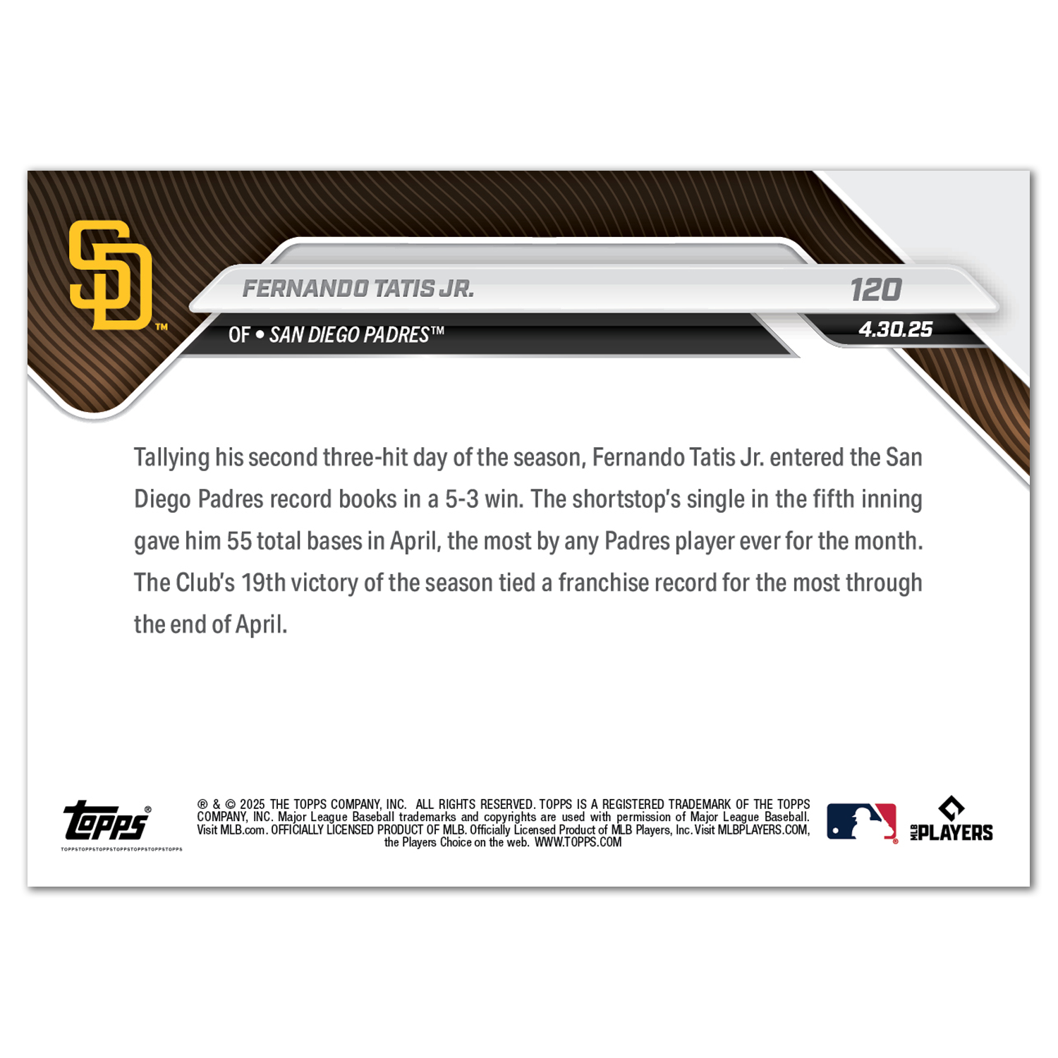 Fernando Tatis Jr. - 2025 MLB Topps NOW - Card 120 - PR: 878 - Image 2