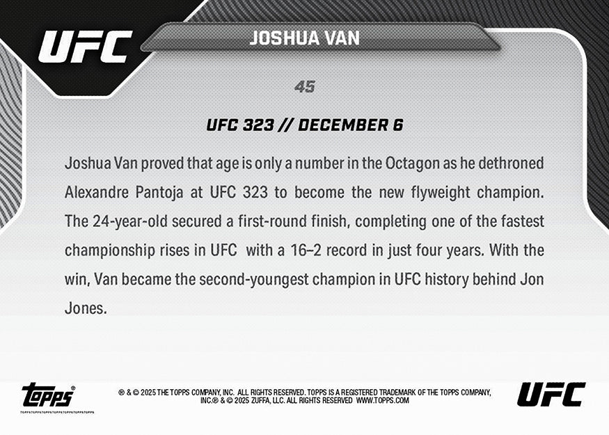 Joshua Van - 2025 UFC Topps NOW - Card 45 - PR: 1314 - Image 4