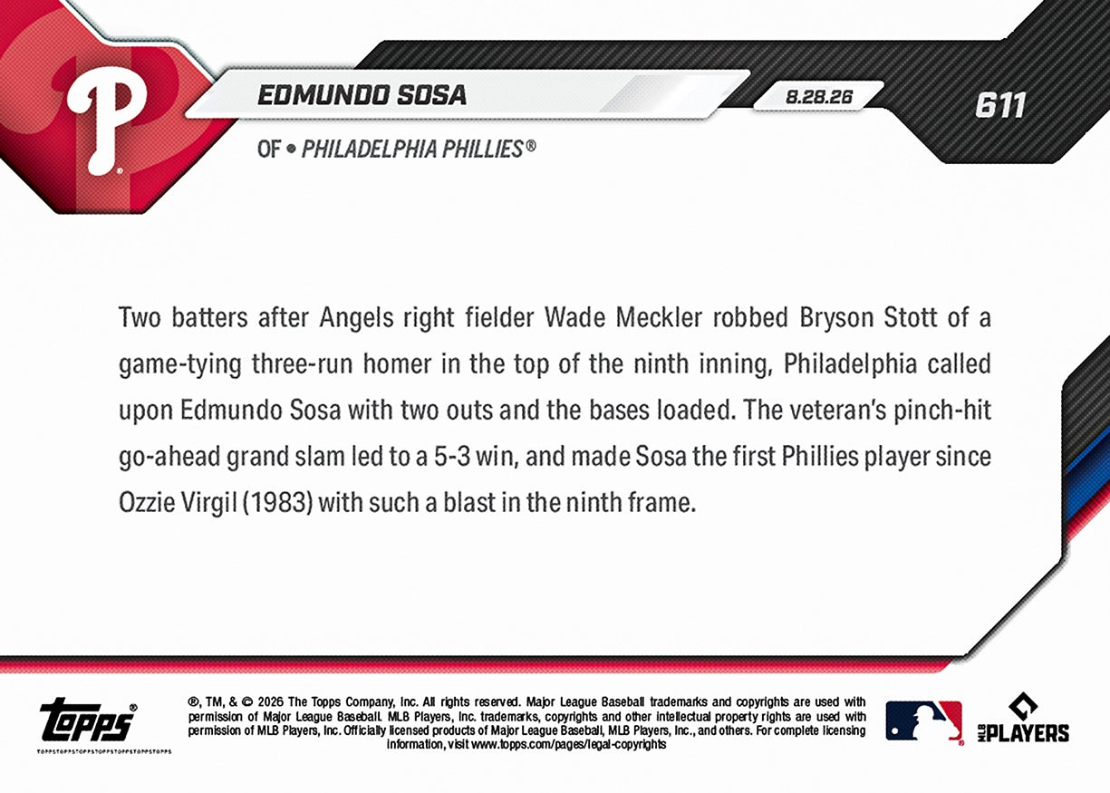 Edmundo Sosa - 2026 MLB Topps NOW - Card 611 - PR: 1225 - Image 2