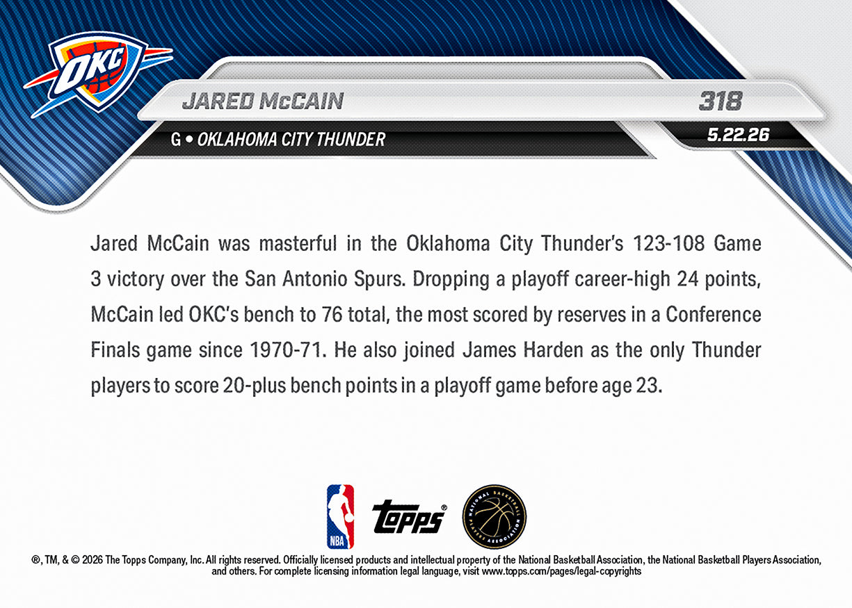 Jared McCain - 2025-26 NBA Topps NOW - Card 318 - PR: 1417 - Image 2