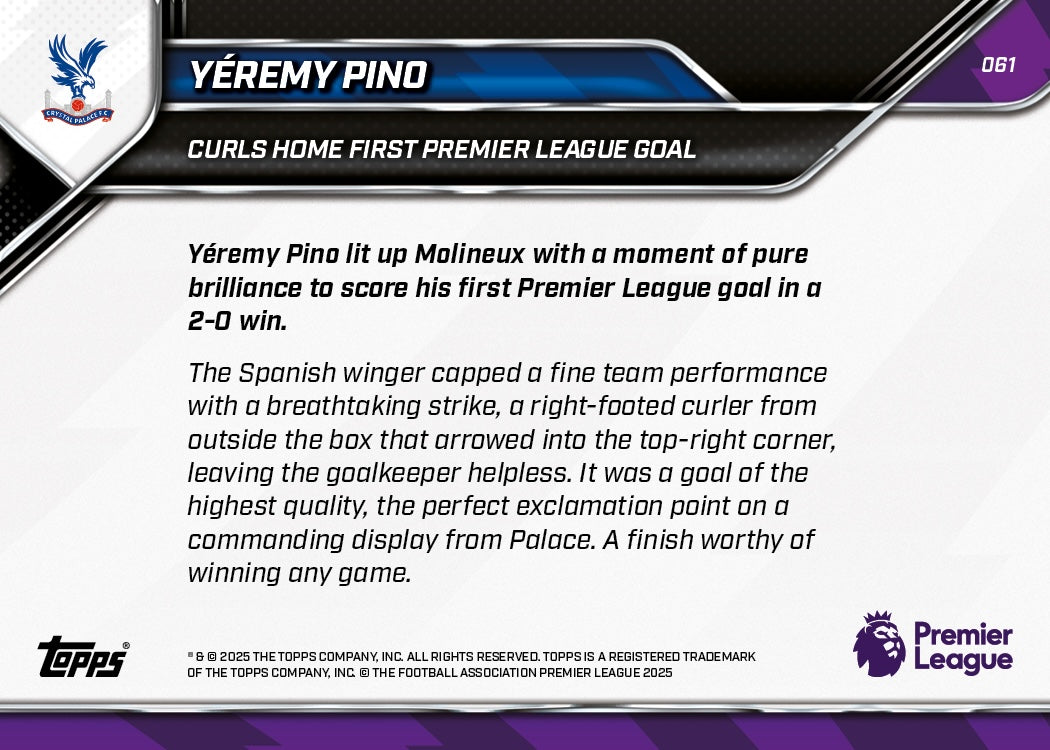Yéremy Pino - 2025-26 Premier League Topps NOW - Card 61 - PR: 178 - Image 7