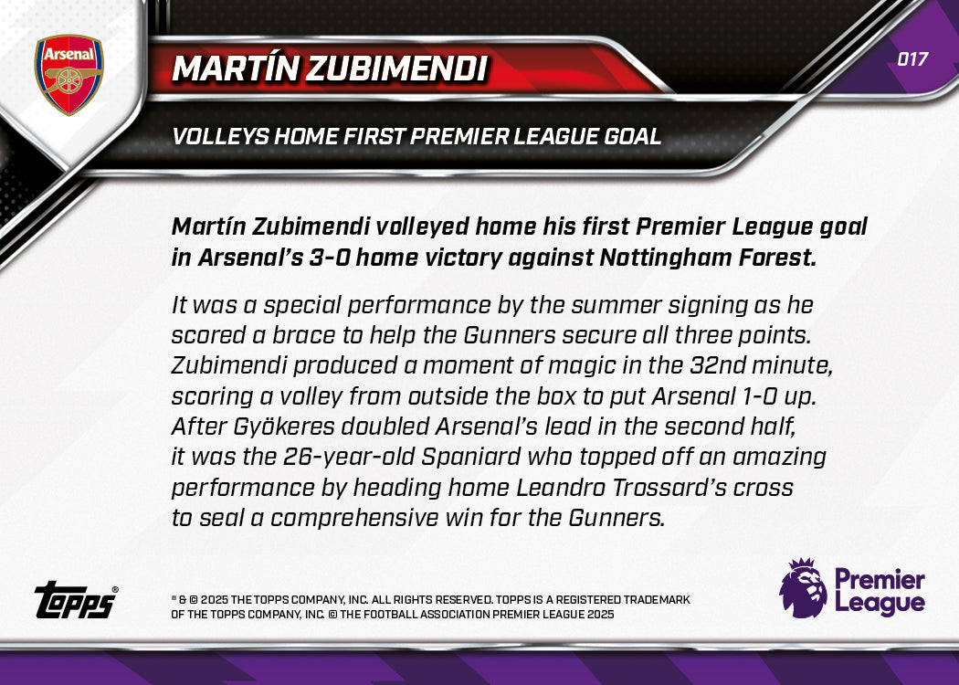 Martín Zubimendi - 2025-26 Premier League Topps NOW - Card 17 - PR: 719 - Image 7