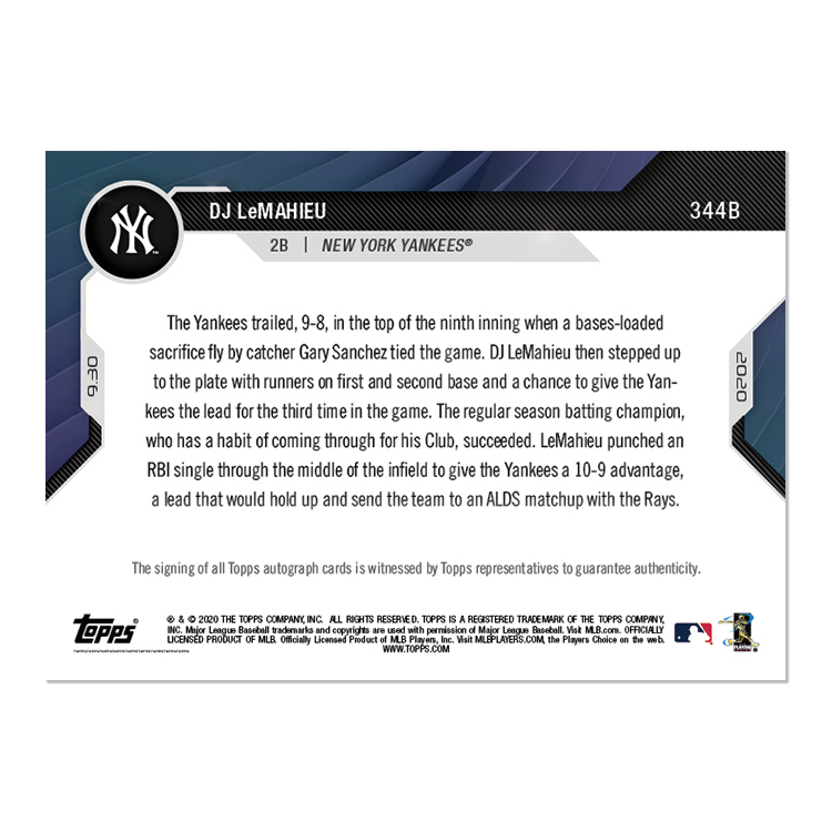 On-Card Auto # to 49 - DJ LeMahieu - MLB TOPPS NOW Card 344B - Image 2