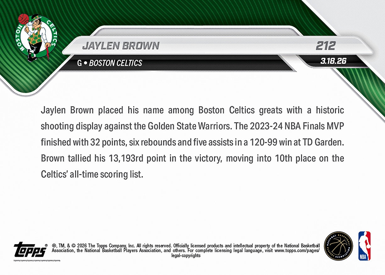 Jaylen Brown - 2025-26 NBA Topps NOW - Card 212 - PR: 846 - Image 2