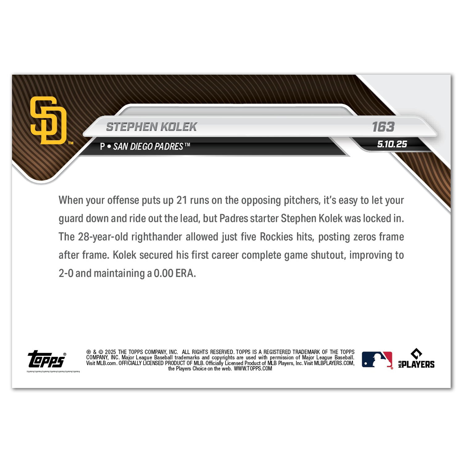 Stephen Kolek - 2025 MLB Topps NOW - Card 163 - PR: 474 - Image 2